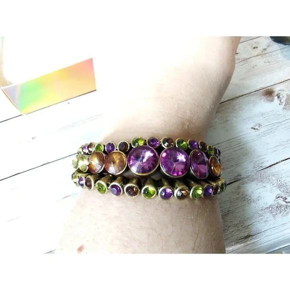NWT Express Green Purple Brown Rhinestone Bracelet - Picture 6 of 8